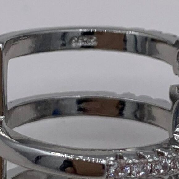 New, no tags. Sapphire/ diamond 3 stack ring, adjustable size, solid sterling - Picture 7 of 14